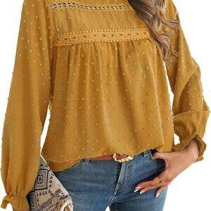 Womens Boho Tops Long Sleeve Shirts For Women Cute Crewneck Blouse Dressy Casual